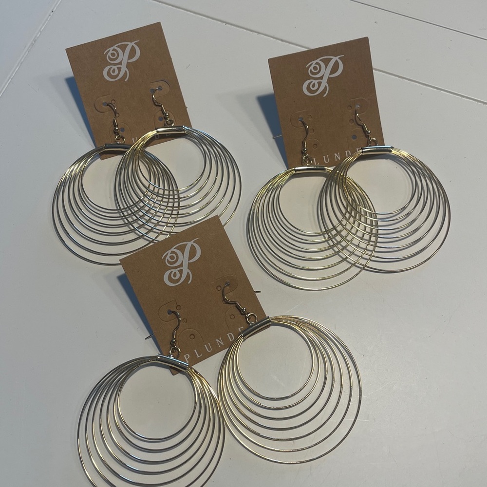 3 Plunder Shimmering Gold Hoop Earrings 3 pairs for $30 or send offer !